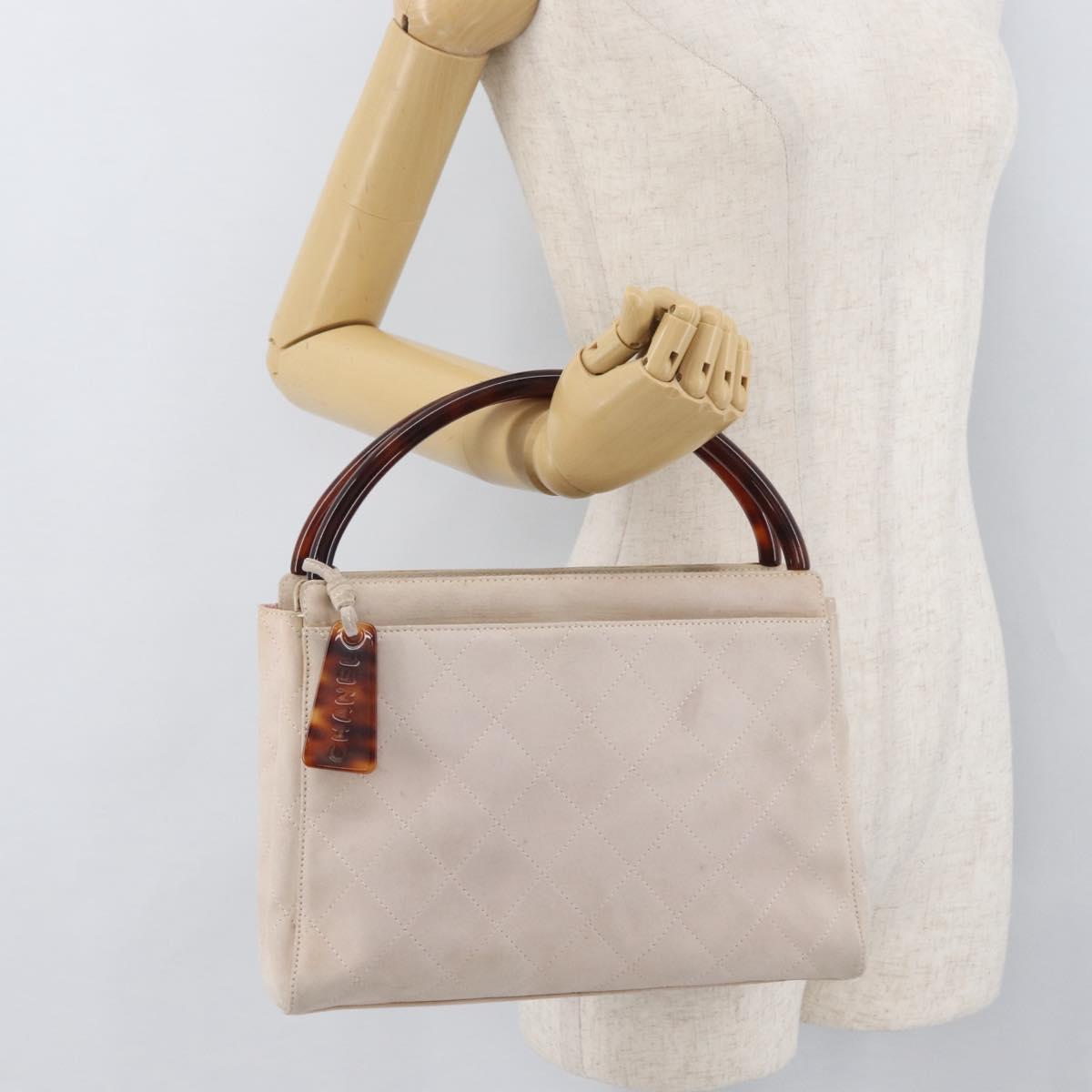 CHANEL Hand Bag Suede Pink Gold CC Auth BAZ810A