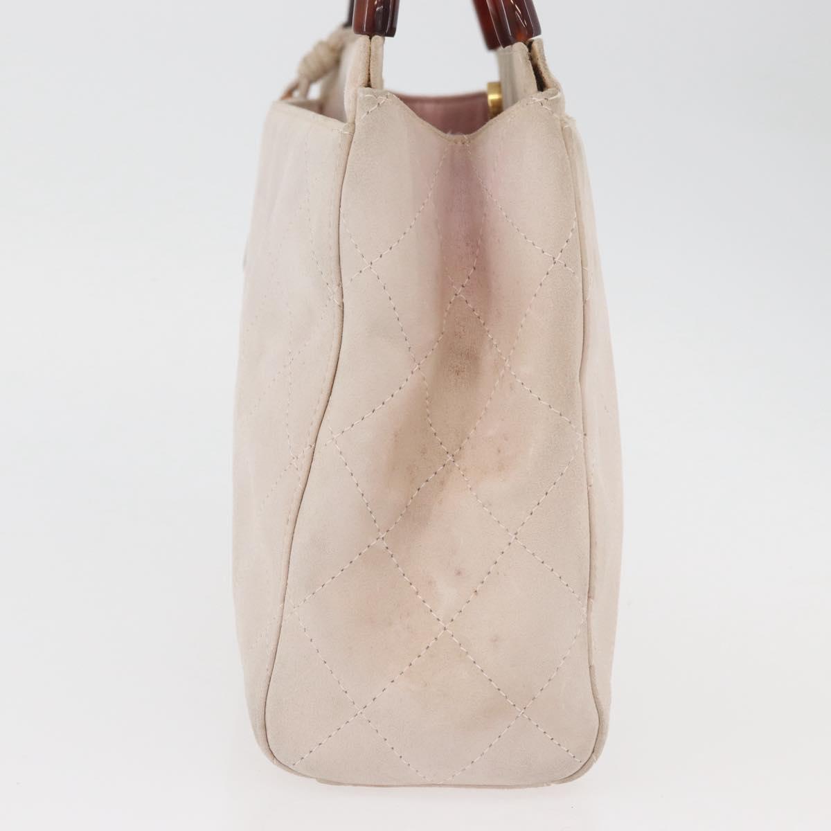 CHANEL Hand Bag Suede Pink Gold CC Auth BAZ810A