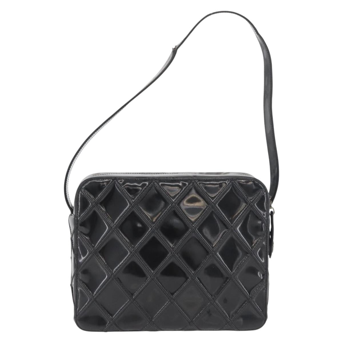CHANEL Bicolore Shoulder Bag Patent leather Black Silver CC Auth BAZ811A