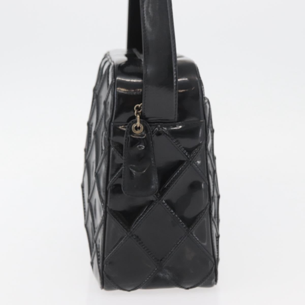 CHANEL Bicolore Shoulder Bag Patent leather Black Silver CC Auth BAZ811A