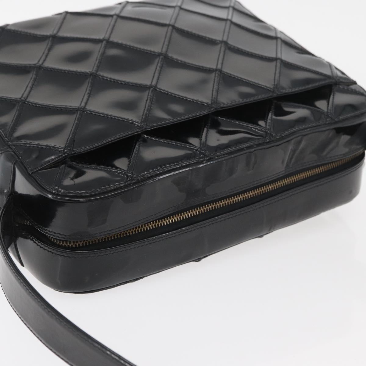 CHANEL Bicolore Shoulder Bag Patent leather Black Silver CC Auth BAZ811A