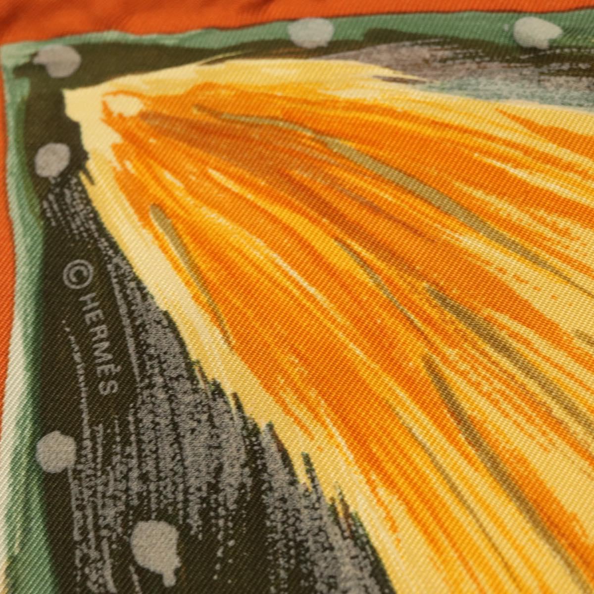 HERMES Carre 90 Scarf ""Feux du Ciel"" Silk Orange Auth BAZ823V
