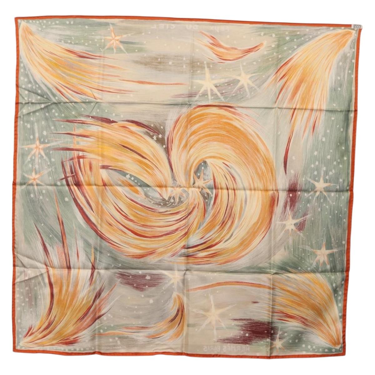 HERMES Carre 90 Scarf ""Feux du Ciel"" Silk Orange Auth BAZ823V