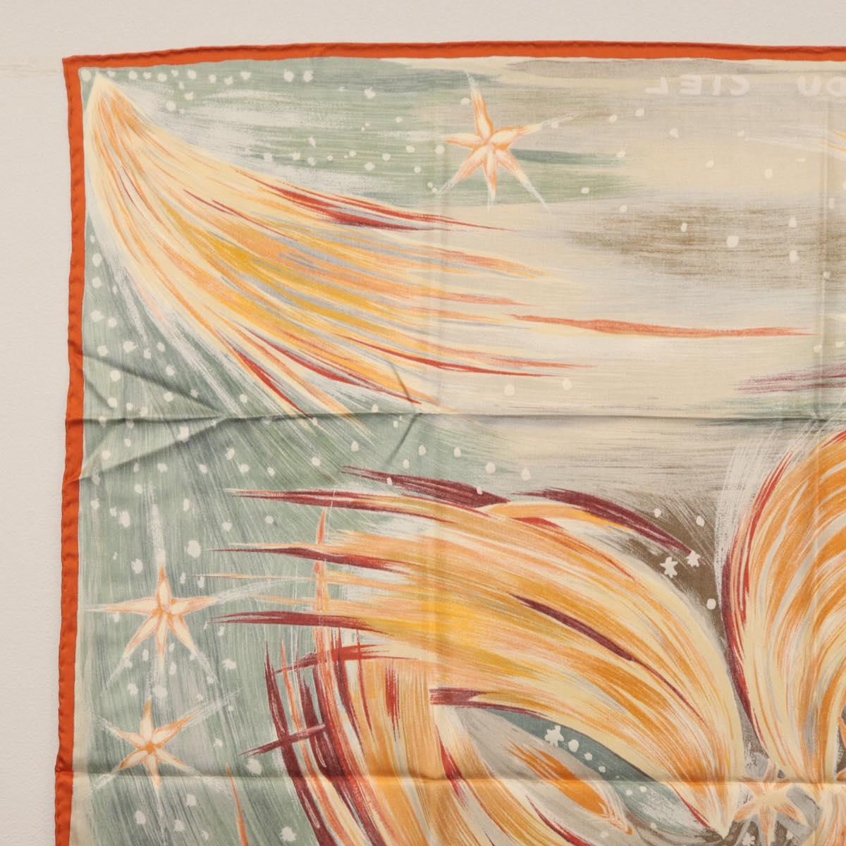 HERMES Carre 90 Scarf ""Feux du Ciel"" Silk Orange Auth BAZ823V