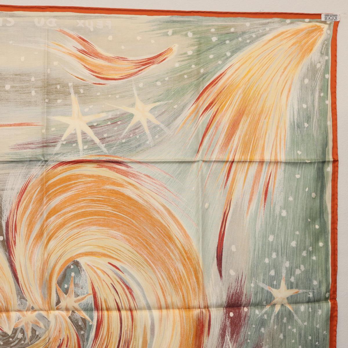 HERMES Carre 90 Scarf ""Feux du Ciel"" Silk Orange Auth BAZ823V