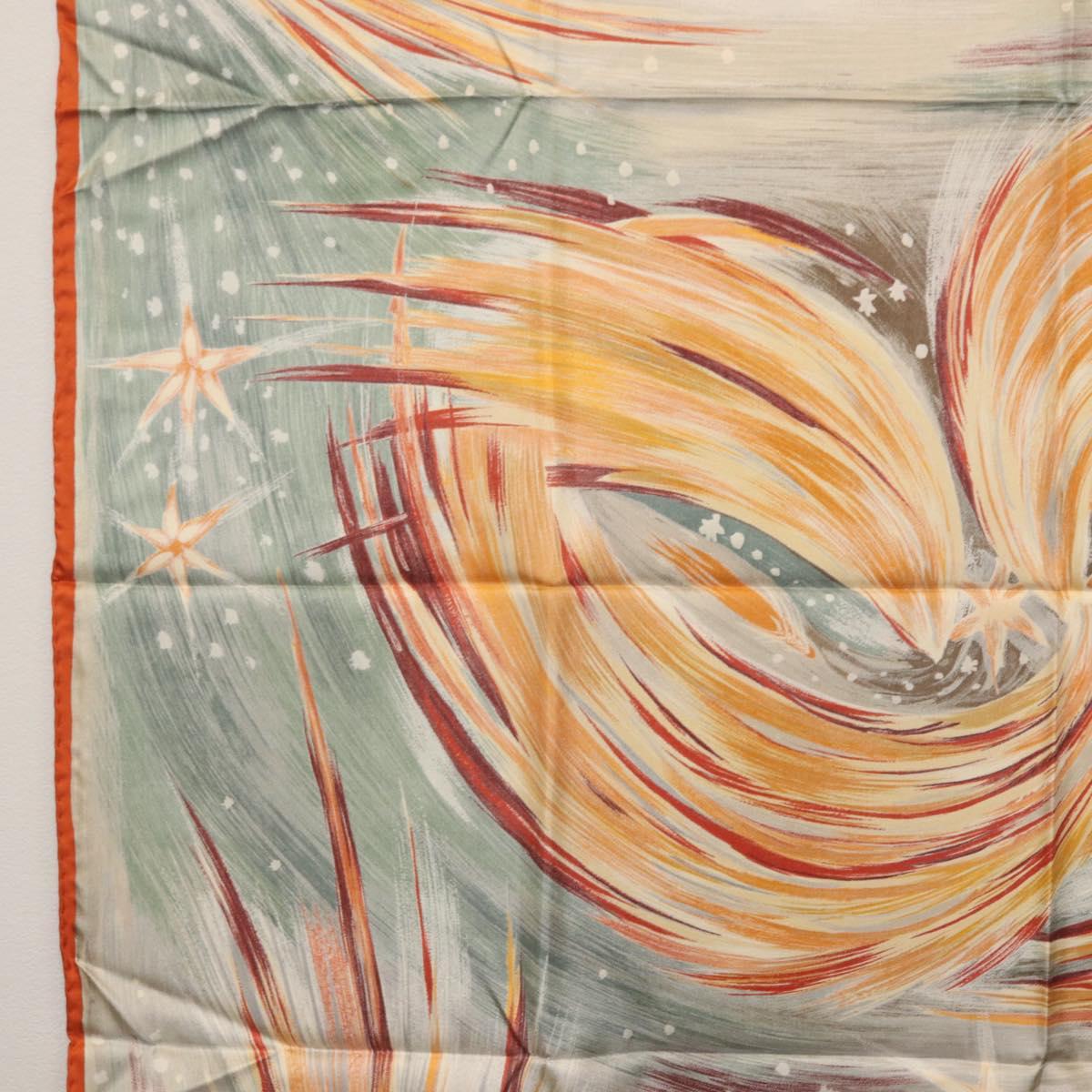HERMES Carre 90 Scarf ""Feux du Ciel"" Silk Orange Auth BAZ823V