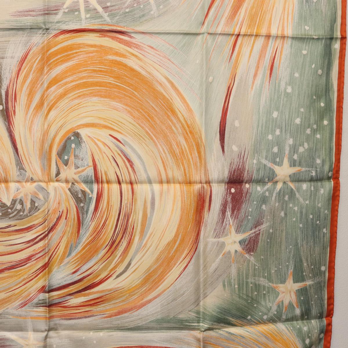 HERMES Carre 90 Scarf ""Feux du Ciel"" Silk Orange Auth BAZ823V