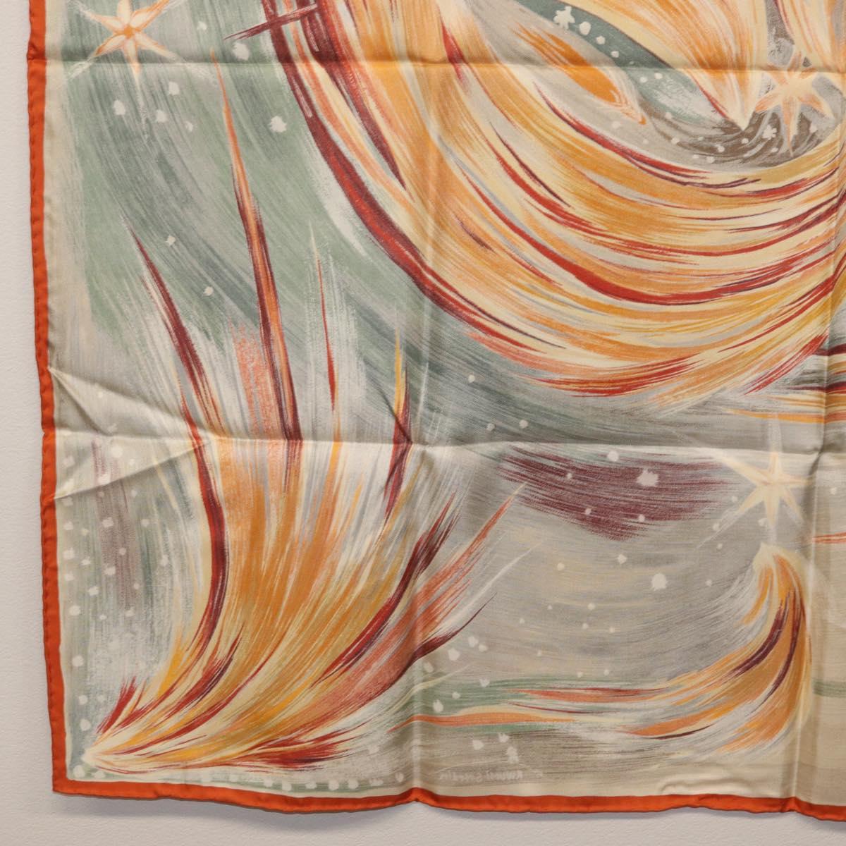 HERMES Carre 90 Scarf ""Feux du Ciel"" Silk Orange Auth BAZ823V