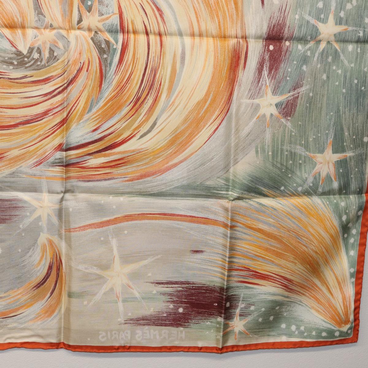 HERMES Carre 90 Scarf ""Feux du Ciel"" Silk Orange Auth BAZ823V