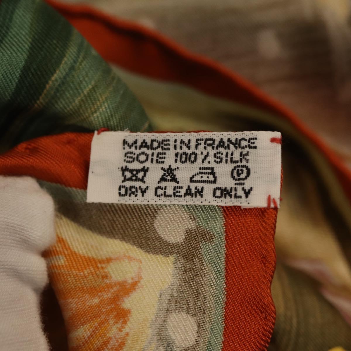 HERMES Carre 90 Scarf ""Feux du Ciel"" Silk Orange Auth BAZ823V