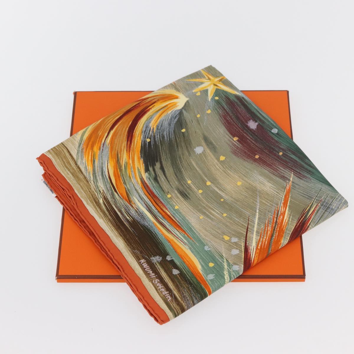HERMES Carre 90 Scarf ""Feux du Ciel"" Silk Orange Auth BAZ823V