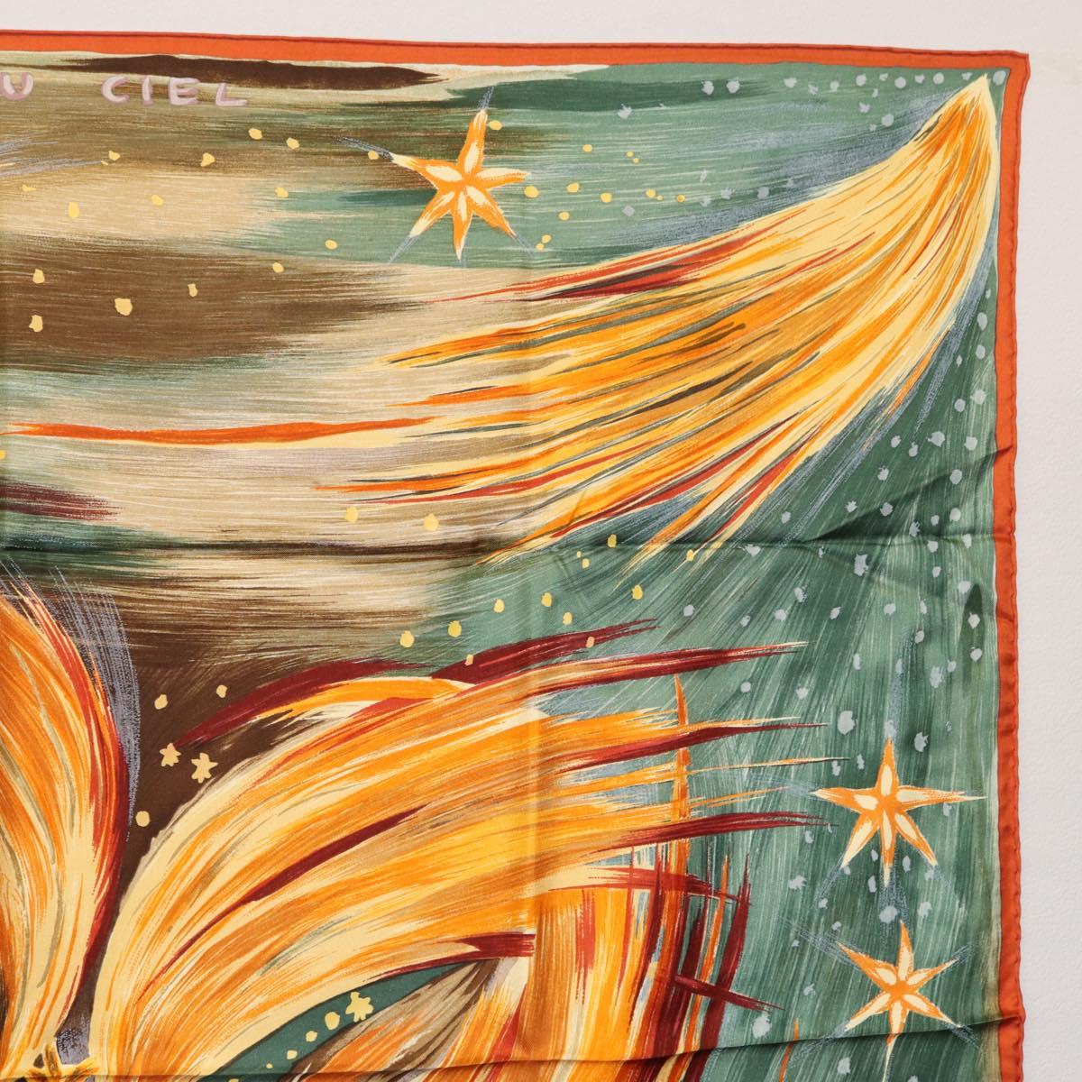 HERMES Carre 90 Scarf ""Feux du Ciel"" Silk Orange Auth BAZ823V