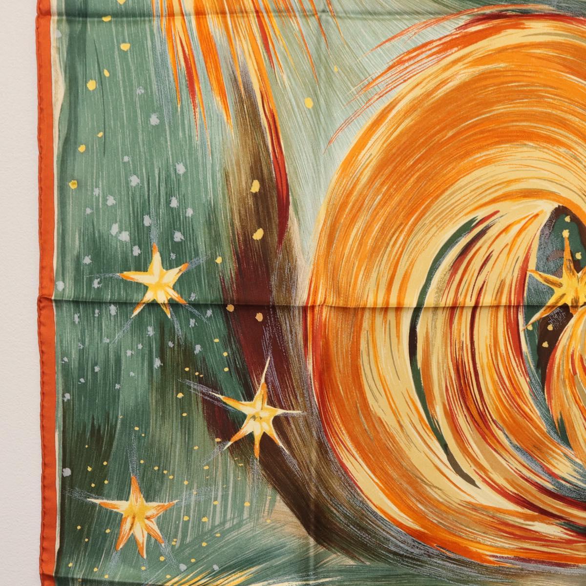 HERMES Carre 90 Scarf ""Feux du Ciel"" Silk Orange Auth BAZ823V