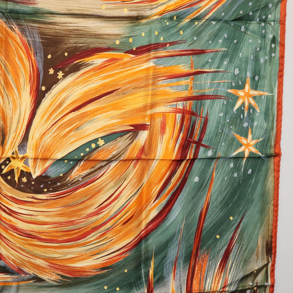 HERMES Carre 90 Scarf ""Feux du Ciel"" Silk Orange Auth BAZ823V