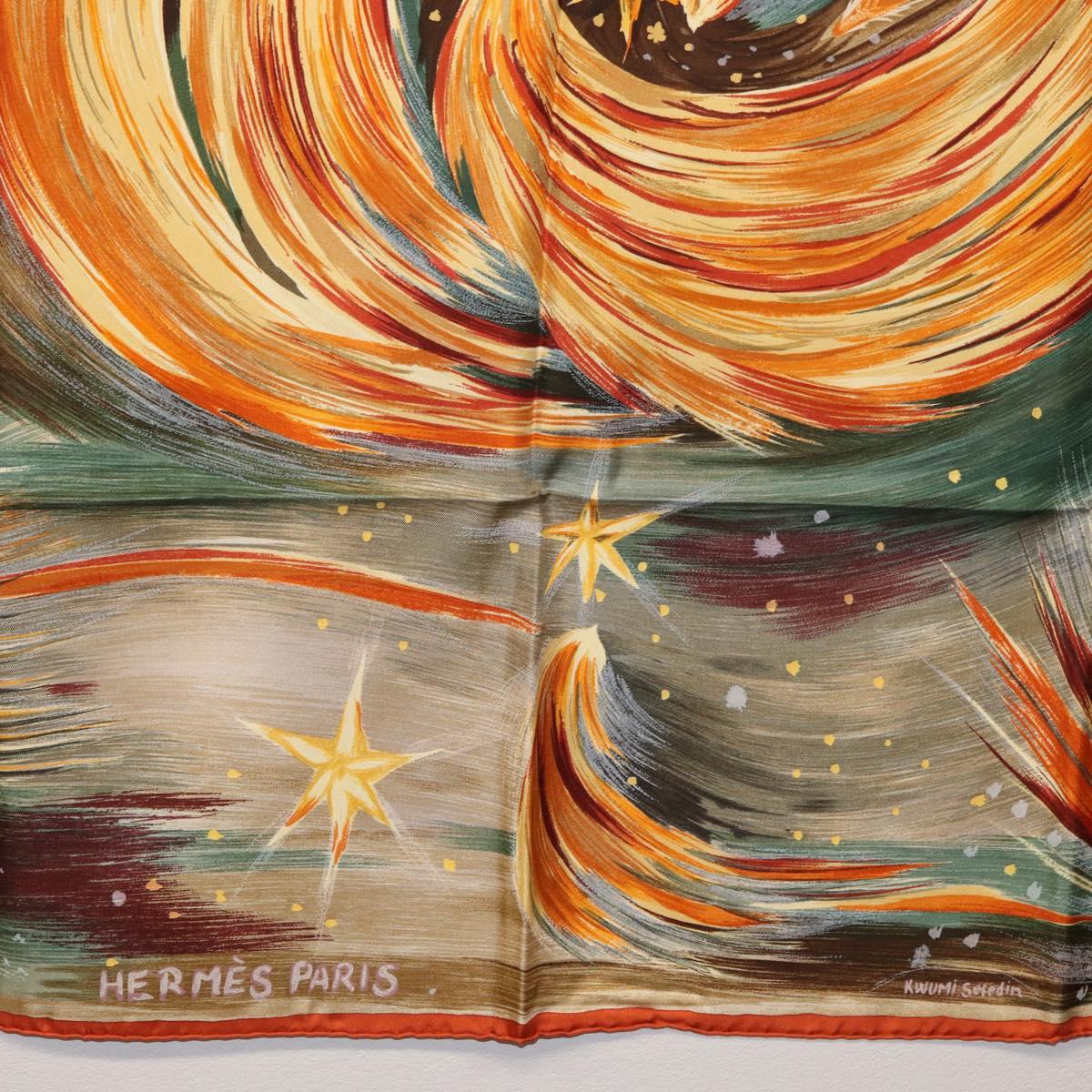 HERMES Carre 90 Scarf ""Feux du Ciel"" Silk Orange Auth BAZ823V