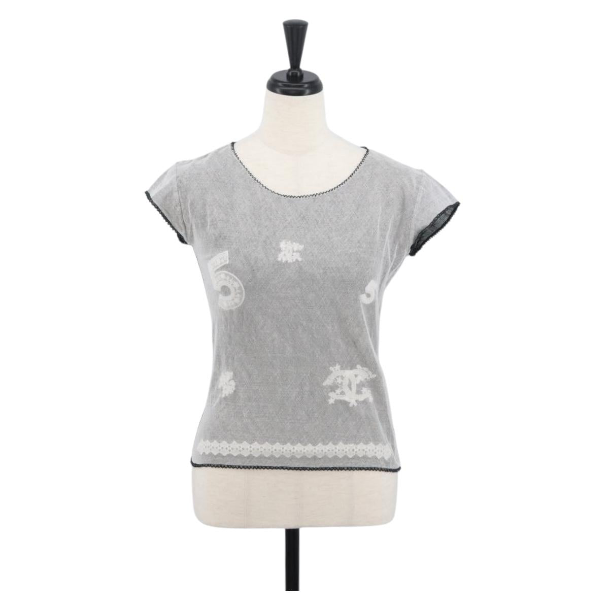 CHANEL COCO Mark Cut And Sew Cotton Black White P23429V13551 CC Auth BAZ828M