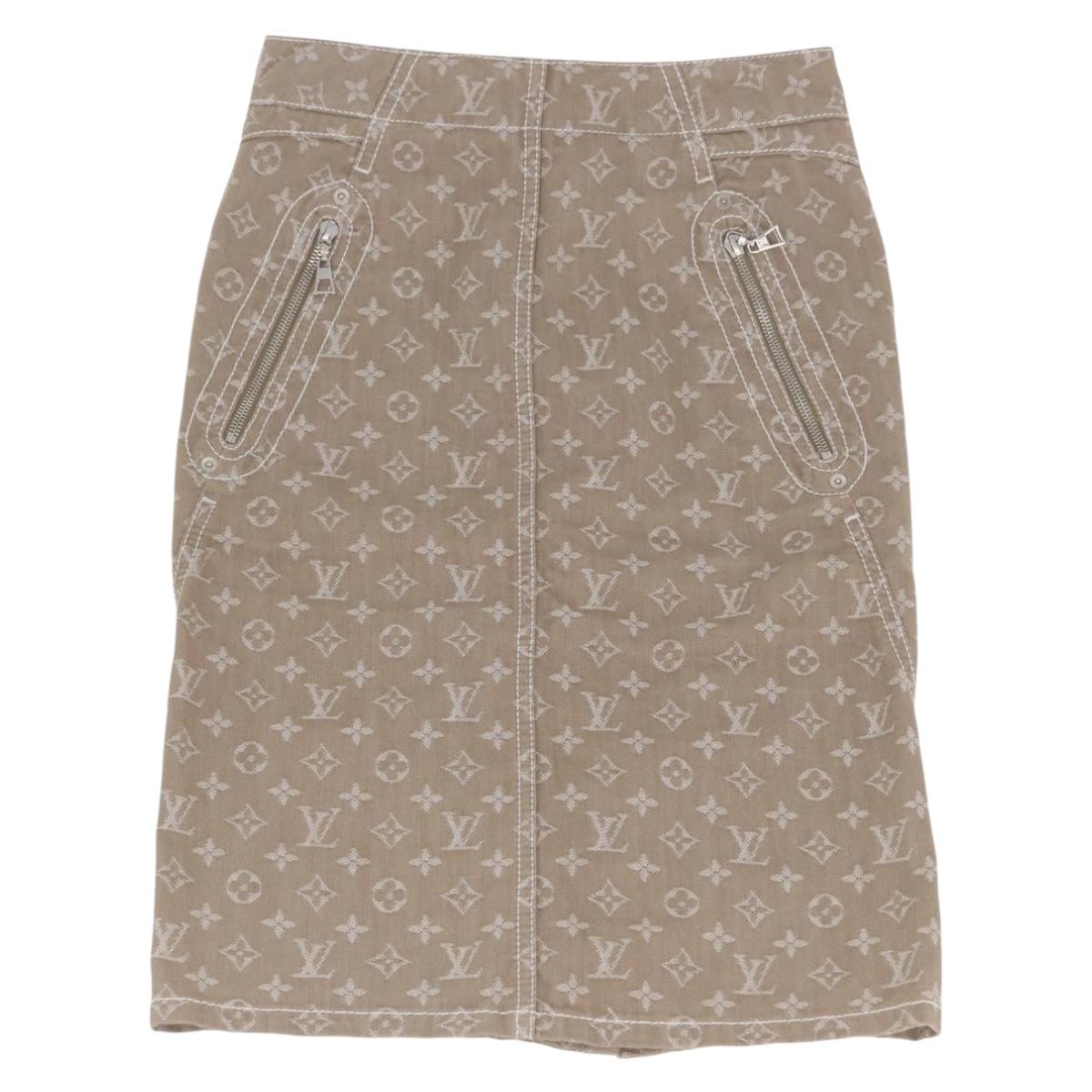 LOUIS VUITTON Monogram Denim skirt Beige LV Auth BAZ833SAM