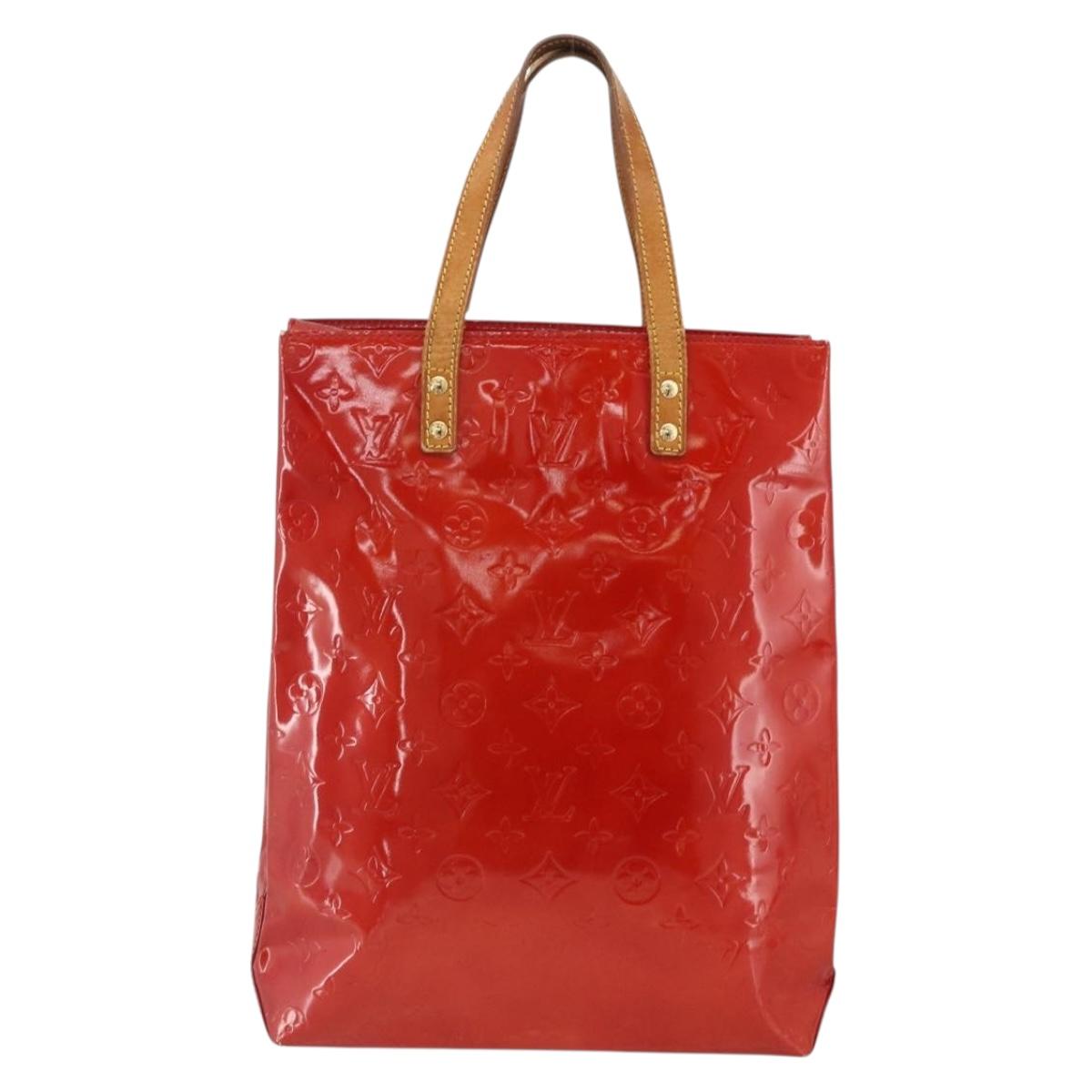 LOUIS VUITTON Monogram Vernis Reade MM Hand Bag Red Rouge M91086 LV Auth BAZ846