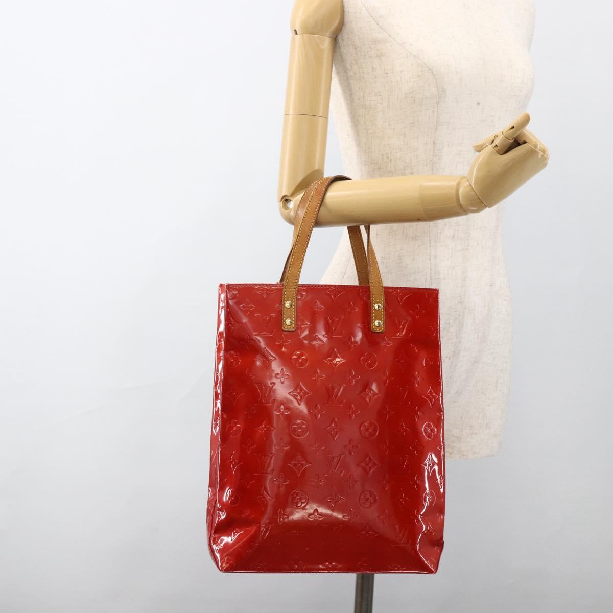 LOUIS VUITTON Monogram Vernis Reade MM Hand Bag Red Rouge M91086 LV Auth BAZ846