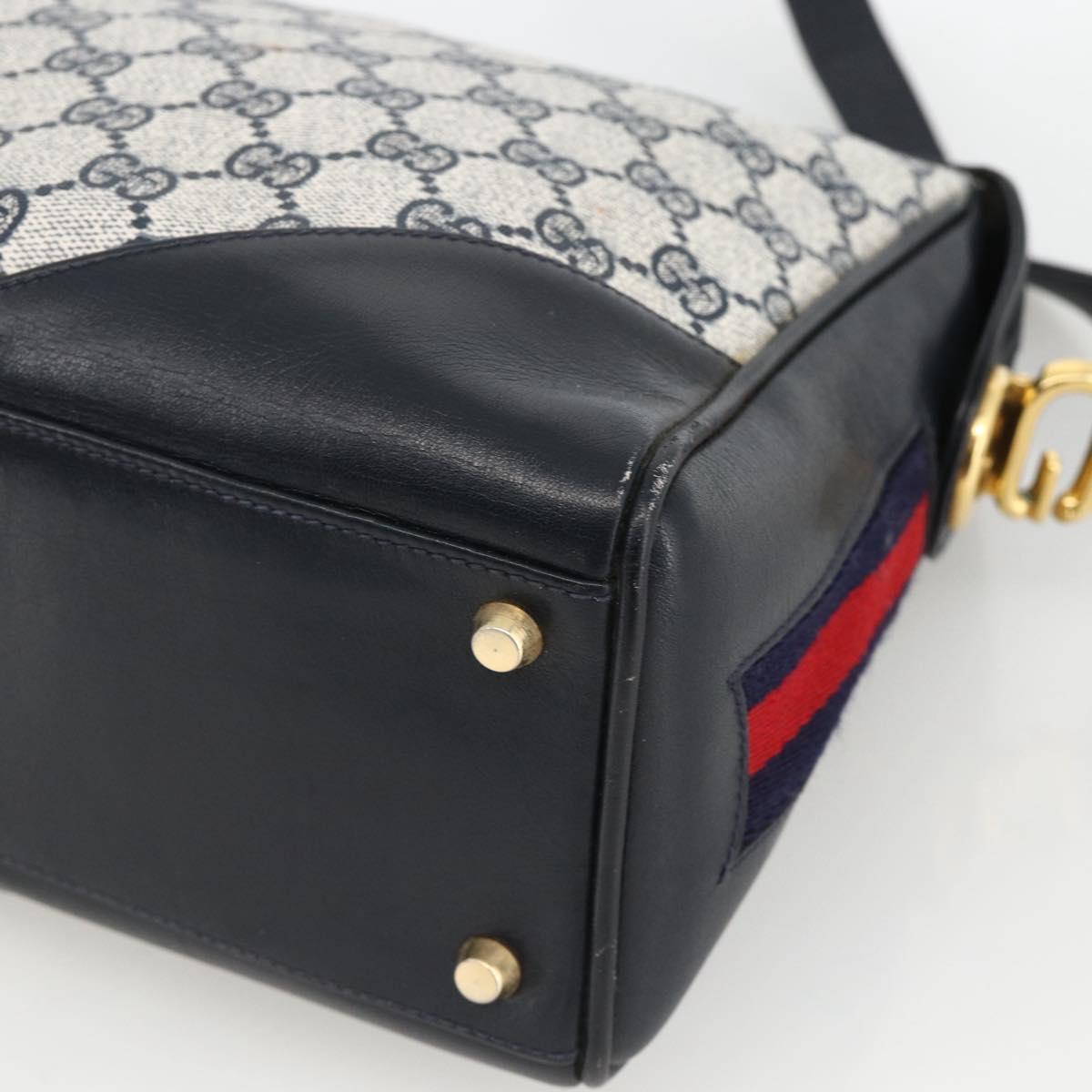 GUCCI GG Supreme Sherry Line Shoulder Bag PVC Navy Gold Red Auth BAZ856