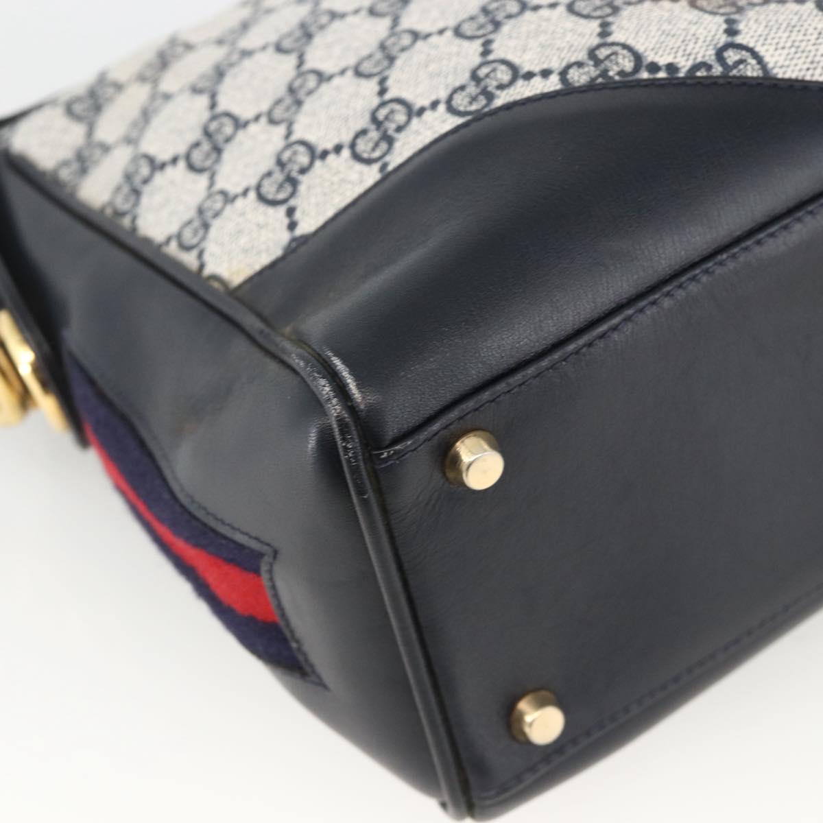 GUCCI GG Supreme Sherry Line Shoulder Bag PVC Navy Gold Red Auth BAZ856