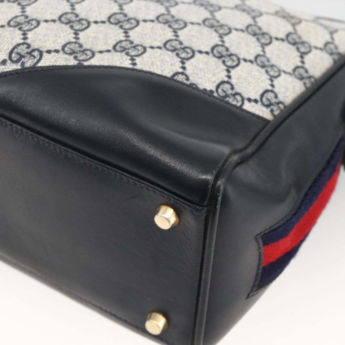 GUCCI GG Supreme Sherry Line Shoulder Bag PVC Navy Gold Red Auth BAZ856