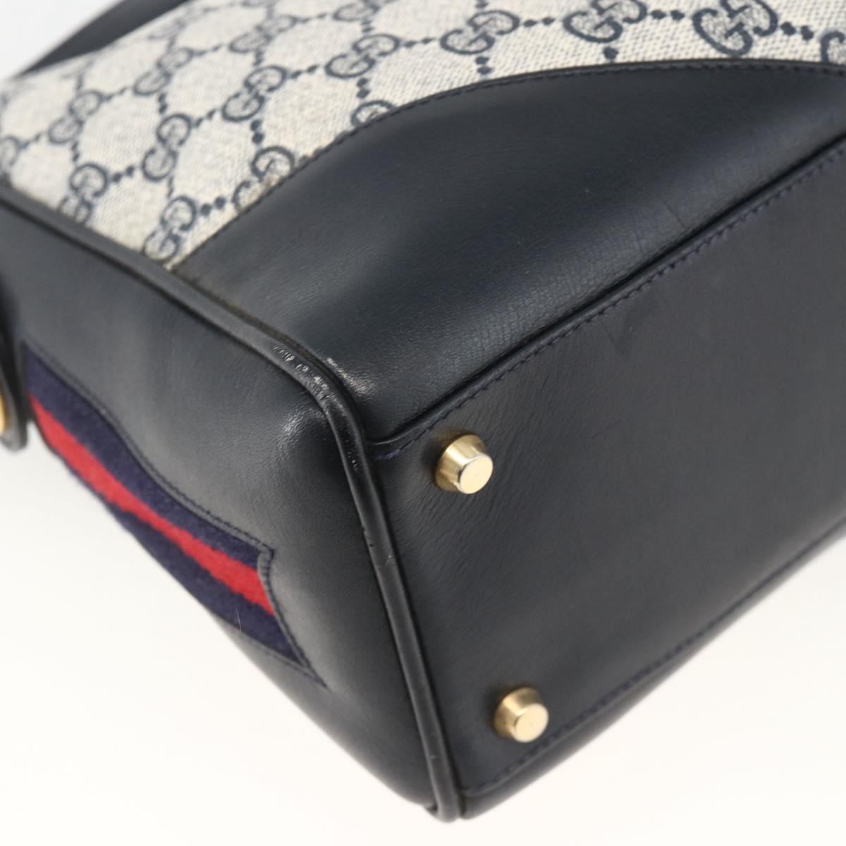 GUCCI GG Supreme Sherry Line Shoulder Bag PVC Navy Gold Red Auth BAZ856