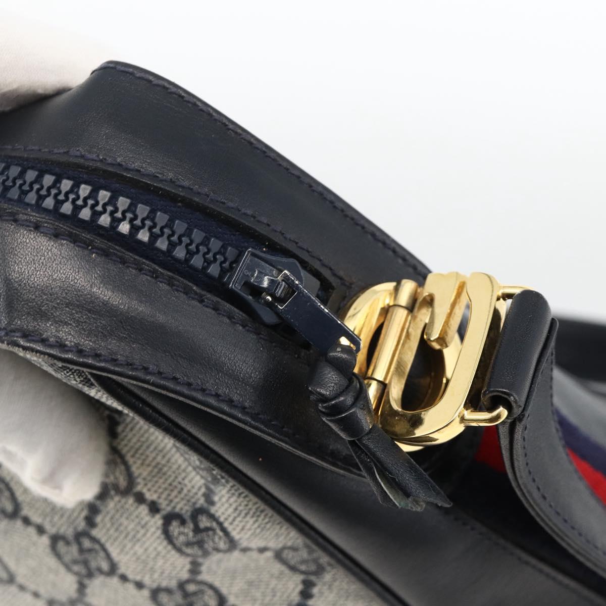 GUCCI GG Supreme Sherry Line Shoulder Bag PVC Navy Gold Red Auth BAZ856