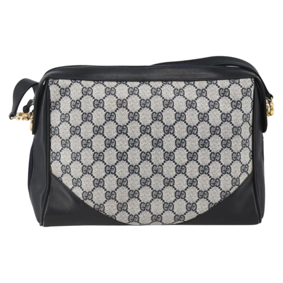 GUCCI GG Supreme Sherry Line Shoulder Bag PVC Navy Gold Red Auth BAZ856