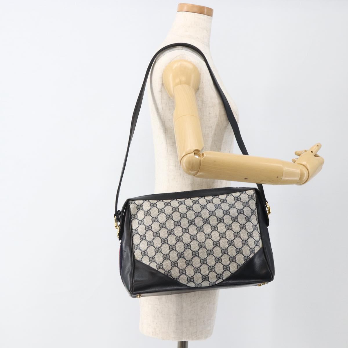 GUCCI GG Supreme Sherry Line Shoulder Bag PVC Navy Gold Red Auth BAZ856