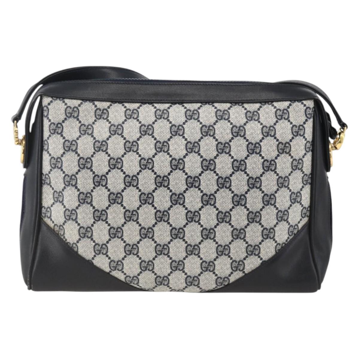 GUCCI GG Supreme Sherry Line Shoulder Bag PVC Navy Gold Red Auth BAZ856