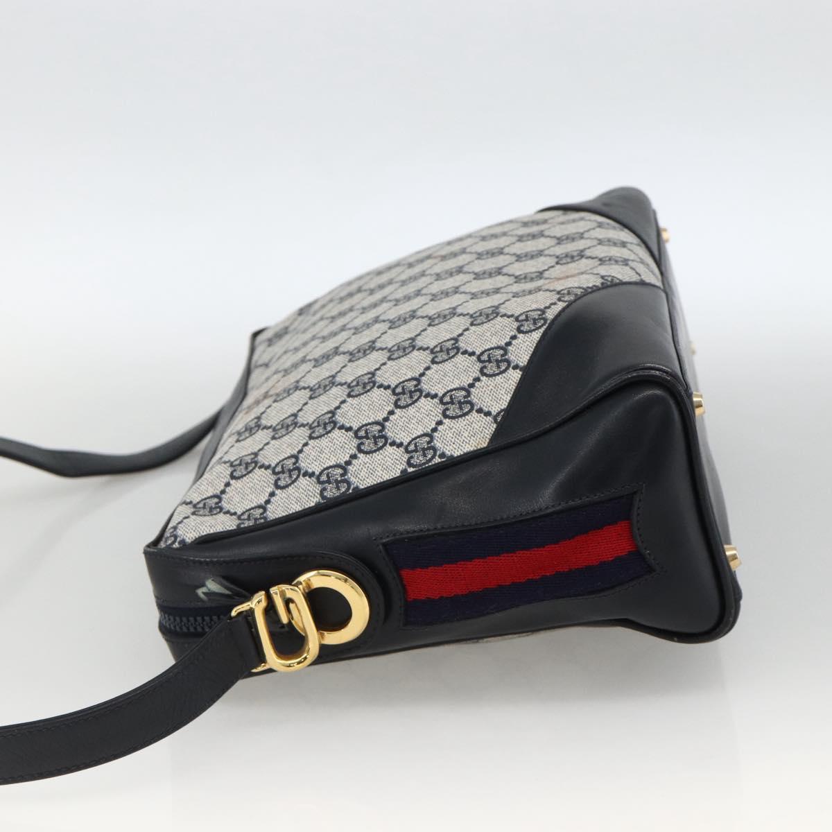 GUCCI GG Supreme Sherry Line Shoulder Bag PVC Navy Gold Red Auth BAZ856