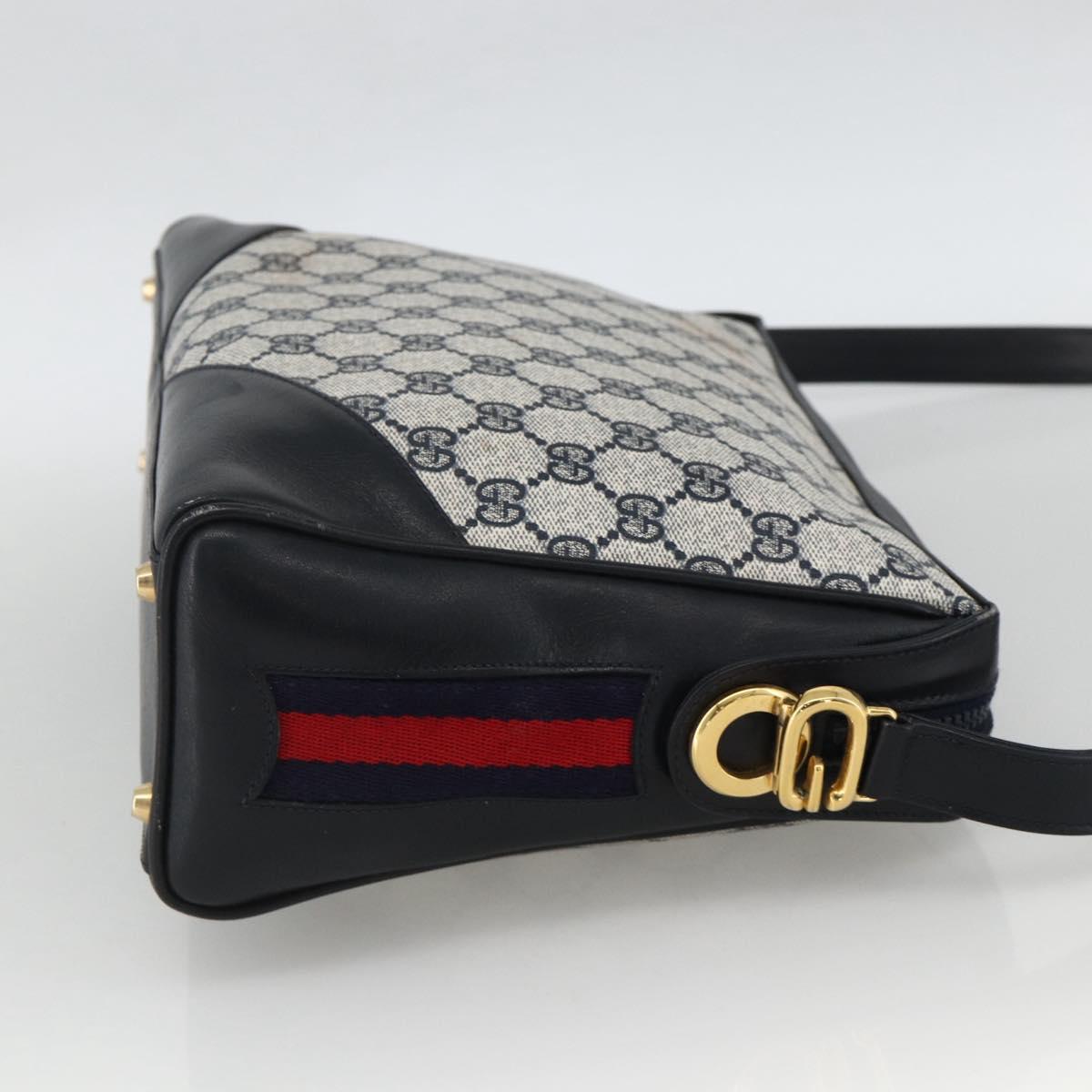 GUCCI GG Supreme Sherry Line Shoulder Bag PVC Navy Gold Red Auth BAZ856