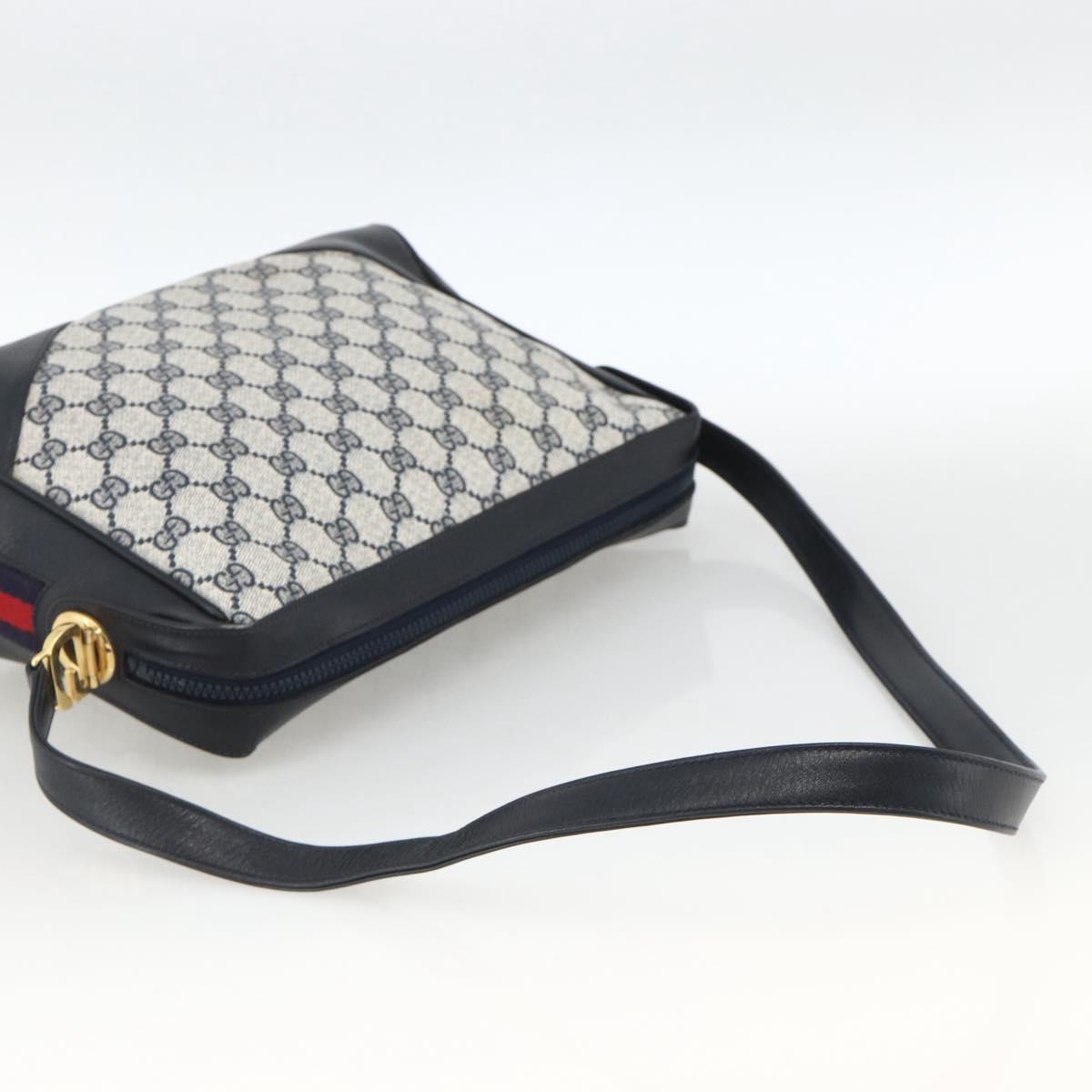 GUCCI GG Supreme Sherry Line Shoulder Bag PVC Navy Gold Red Auth BAZ856