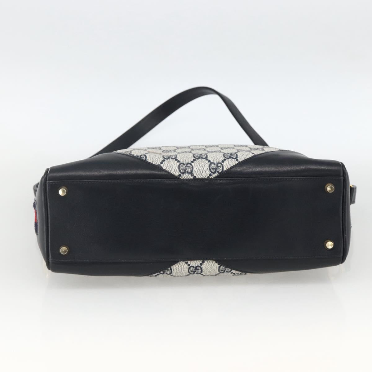 GUCCI GG Supreme Sherry Line Shoulder Bag PVC Navy Gold Red Auth BAZ856