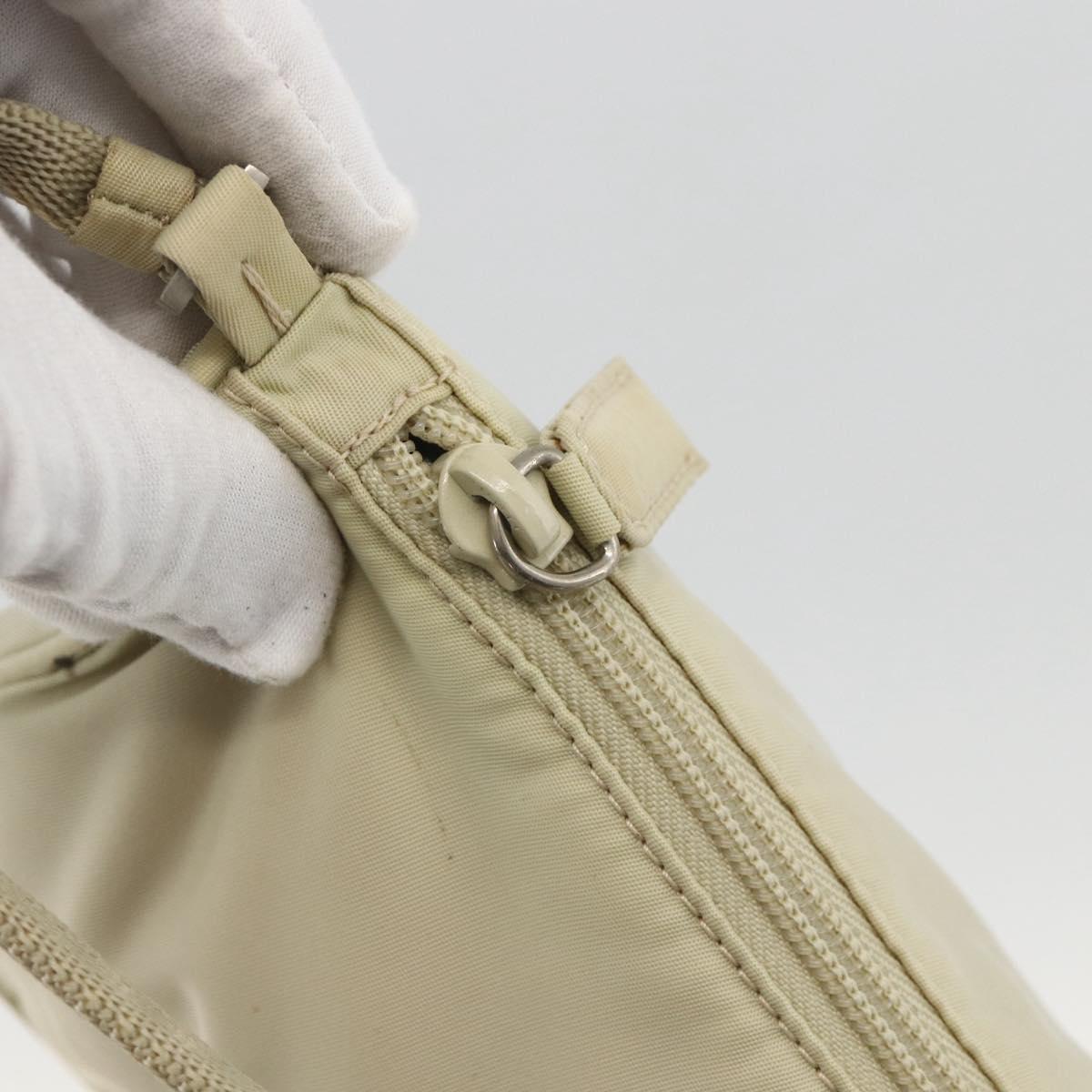 PRADA Accessory Pouch Nylon Beige Silver Auth BAZ860A