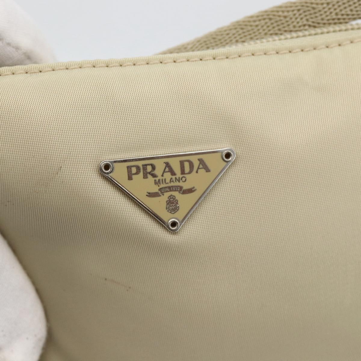 PRADA Accessory Pouch Nylon Beige Silver Auth BAZ860A