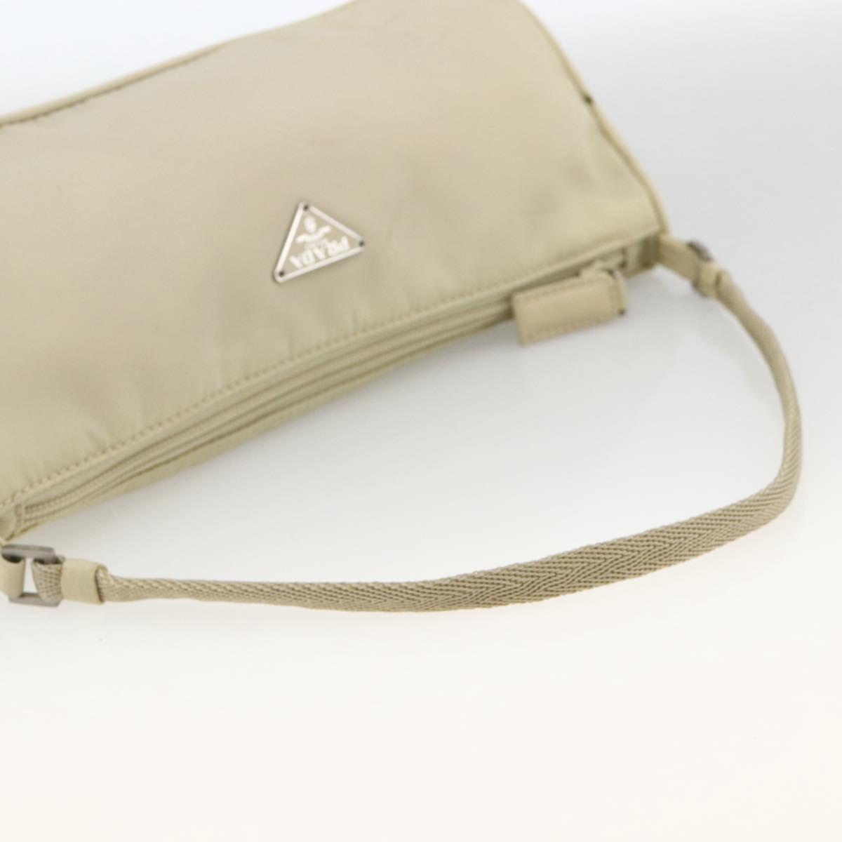 PRADA Accessory Pouch Nylon Beige Silver Auth BAZ860A