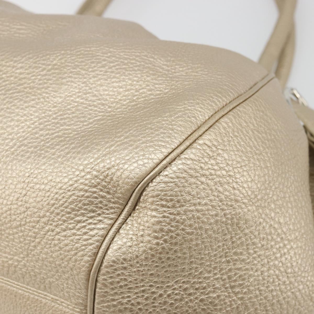 Salvatore Ferragamo Gancini Hand Bag Leather Champagne Gold Silver Auth BAZ863