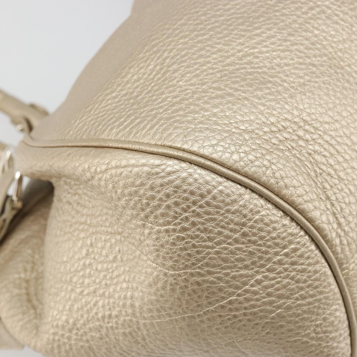 Salvatore Ferragamo Gancini Hand Bag Leather Champagne Gold Silver Auth BAZ863