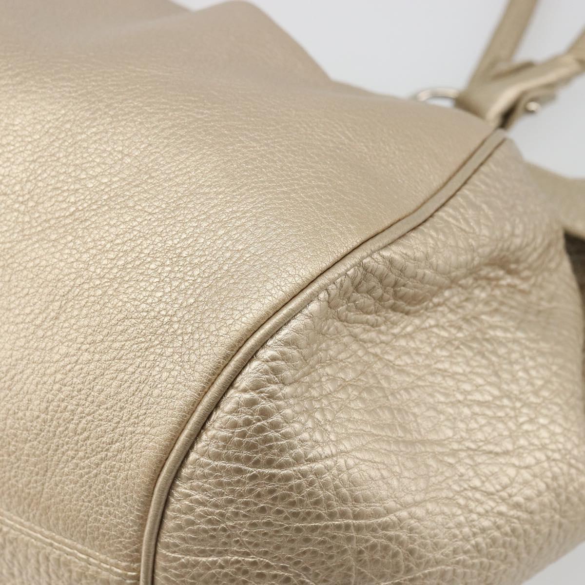 Salvatore Ferragamo Gancini Hand Bag Leather Champagne Gold Silver Auth BAZ863