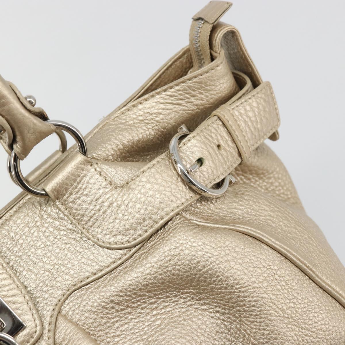 Salvatore Ferragamo Gancini Hand Bag Leather Champagne Gold Silver Auth BAZ863