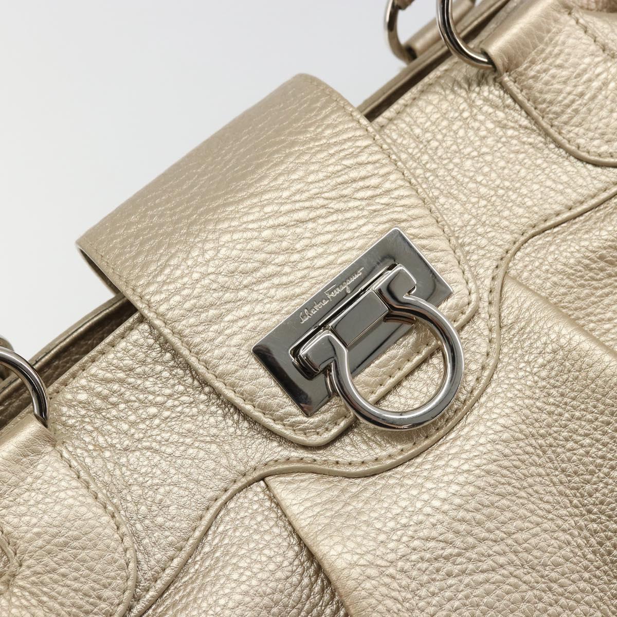 Salvatore Ferragamo Gancini Hand Bag Leather Champagne Gold Silver Auth BAZ863