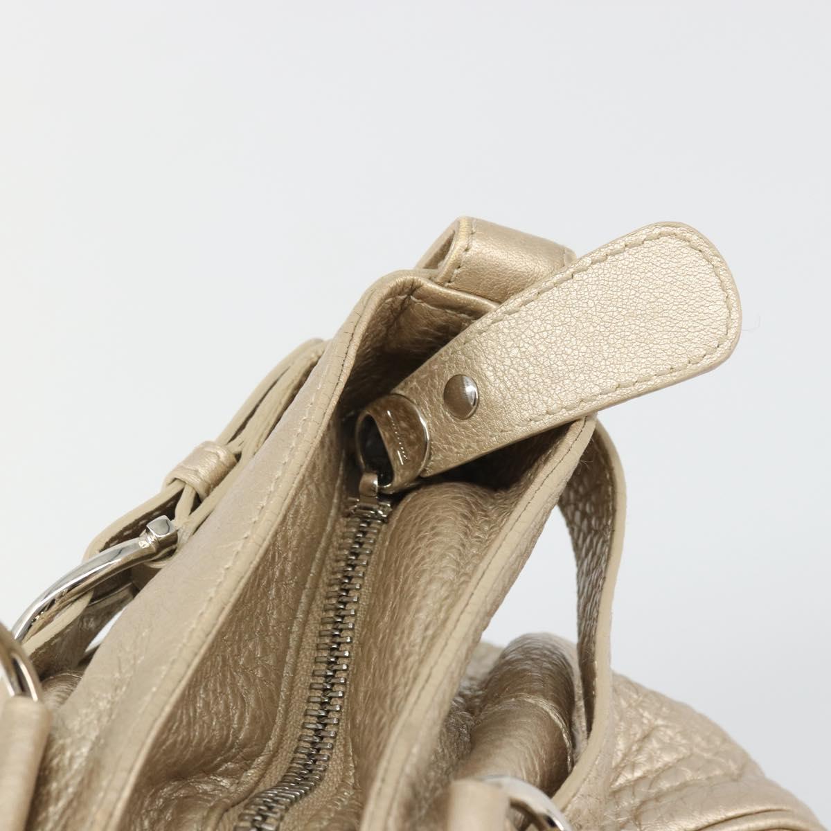 Salvatore Ferragamo Gancini Hand Bag Leather Champagne Gold Silver Auth BAZ863