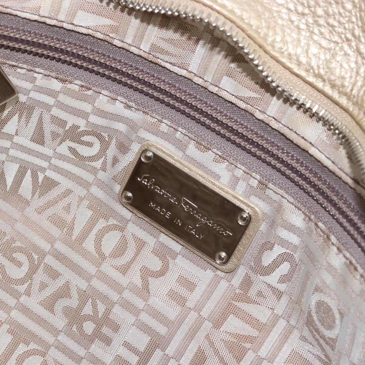 Salvatore Ferragamo Gancini Hand Bag Leather Champagne Gold Silver Auth BAZ863
