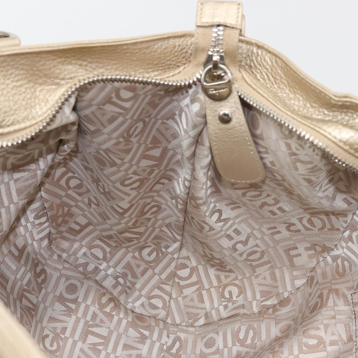 Salvatore Ferragamo Gancini Hand Bag Leather Champagne Gold Silver Auth BAZ863