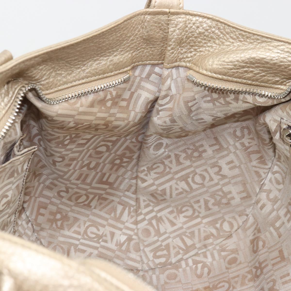 Salvatore Ferragamo Gancini Hand Bag Leather Champagne Gold Silver Auth BAZ863