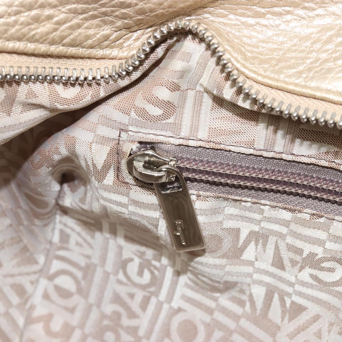 Salvatore Ferragamo Gancini Hand Bag Leather Champagne Gold Silver Auth BAZ863