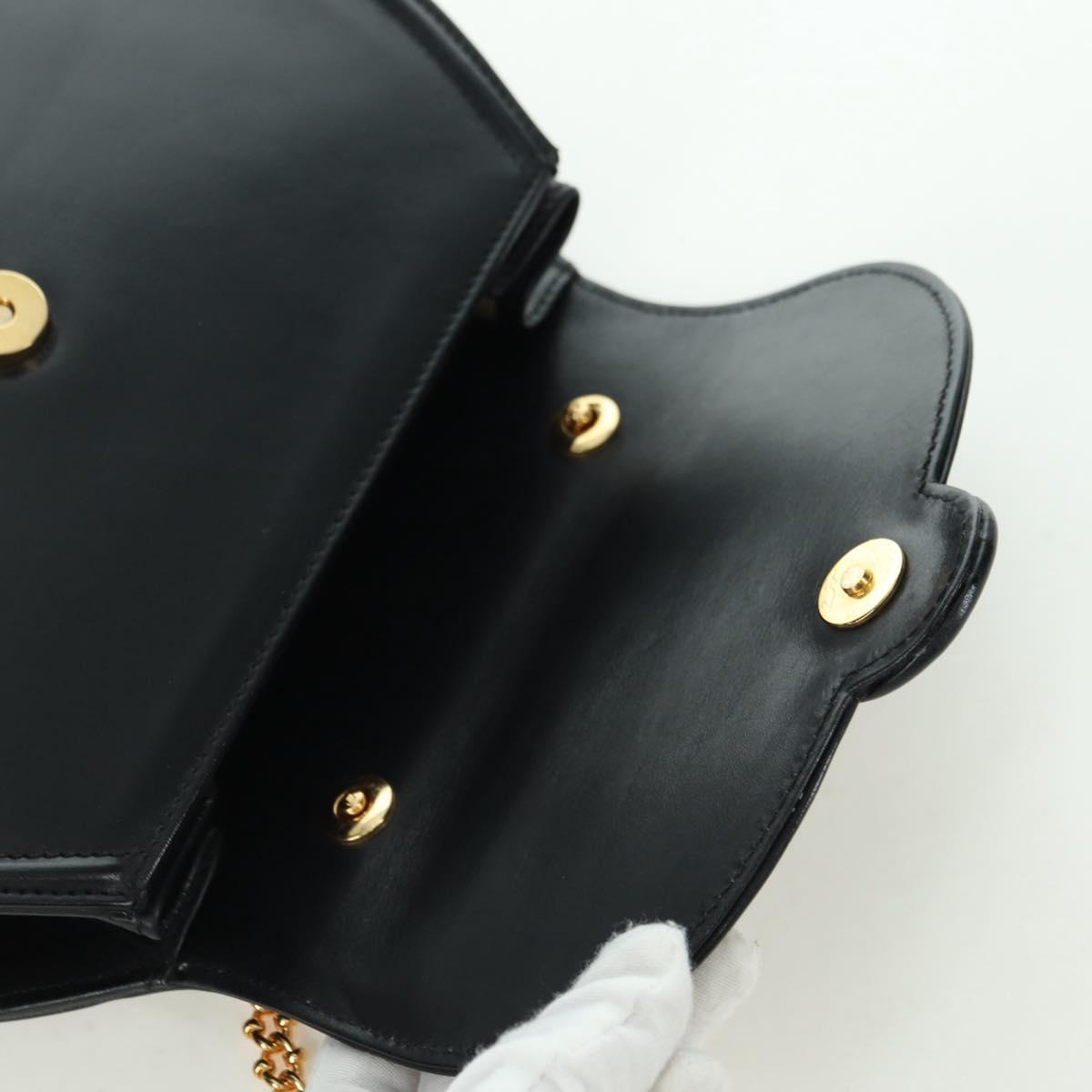 TIFFANY&Co. Chain Shoulder Bag Leather 2way Black Gold Auth BAZ864V
