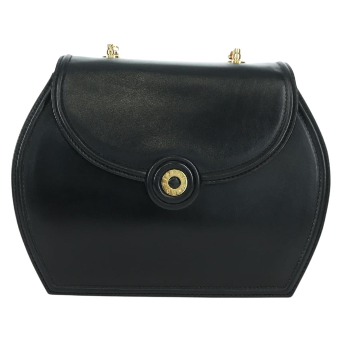TIFFANY&Co. Chain Shoulder Bag Leather 2way Black Gold Auth BAZ864V